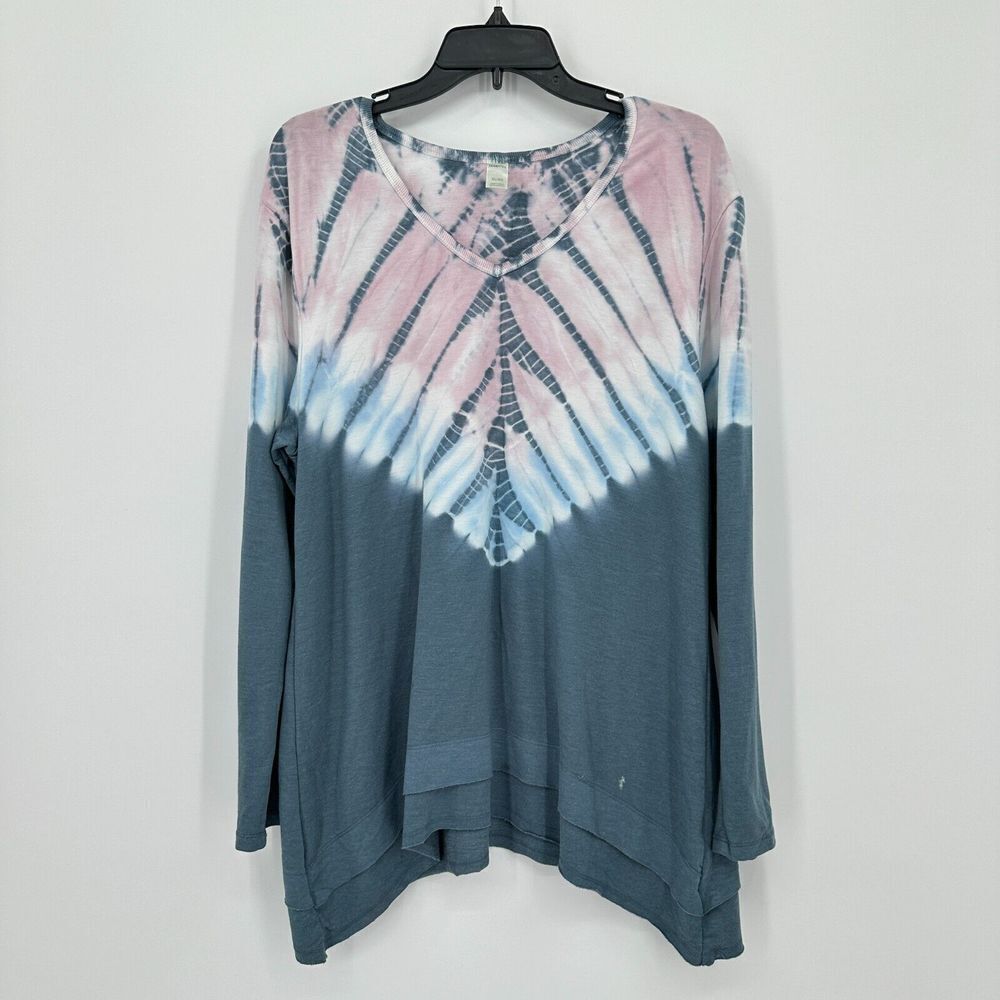 Green Tea‎ Tunic Womens XL Pink Blue Tie Dye Layered Yoga Athleisure Stretch